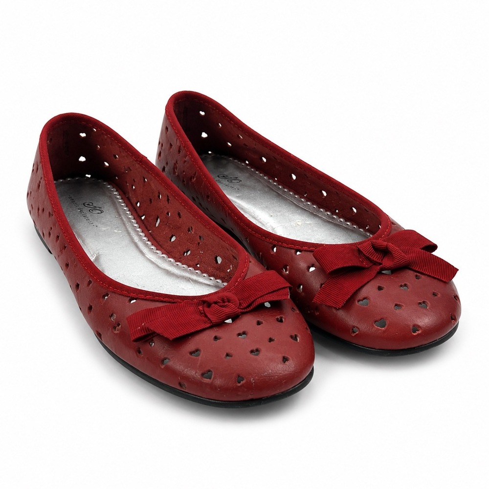 So Wear It Declare It Red Leather Heart Bow Ballet Flats Women's Size 9 NWT